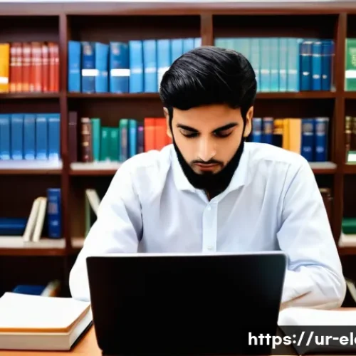 전자기기 자격증 시험일정 확인법 - A focused Pakistani student, either male or female, is diligently seated at a clean wooden desk in a...