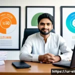 전자기기 연봉 협상 노하우 - A confident South Asian professional man in traditional shalwar kameez with a modern twist, sitting ...